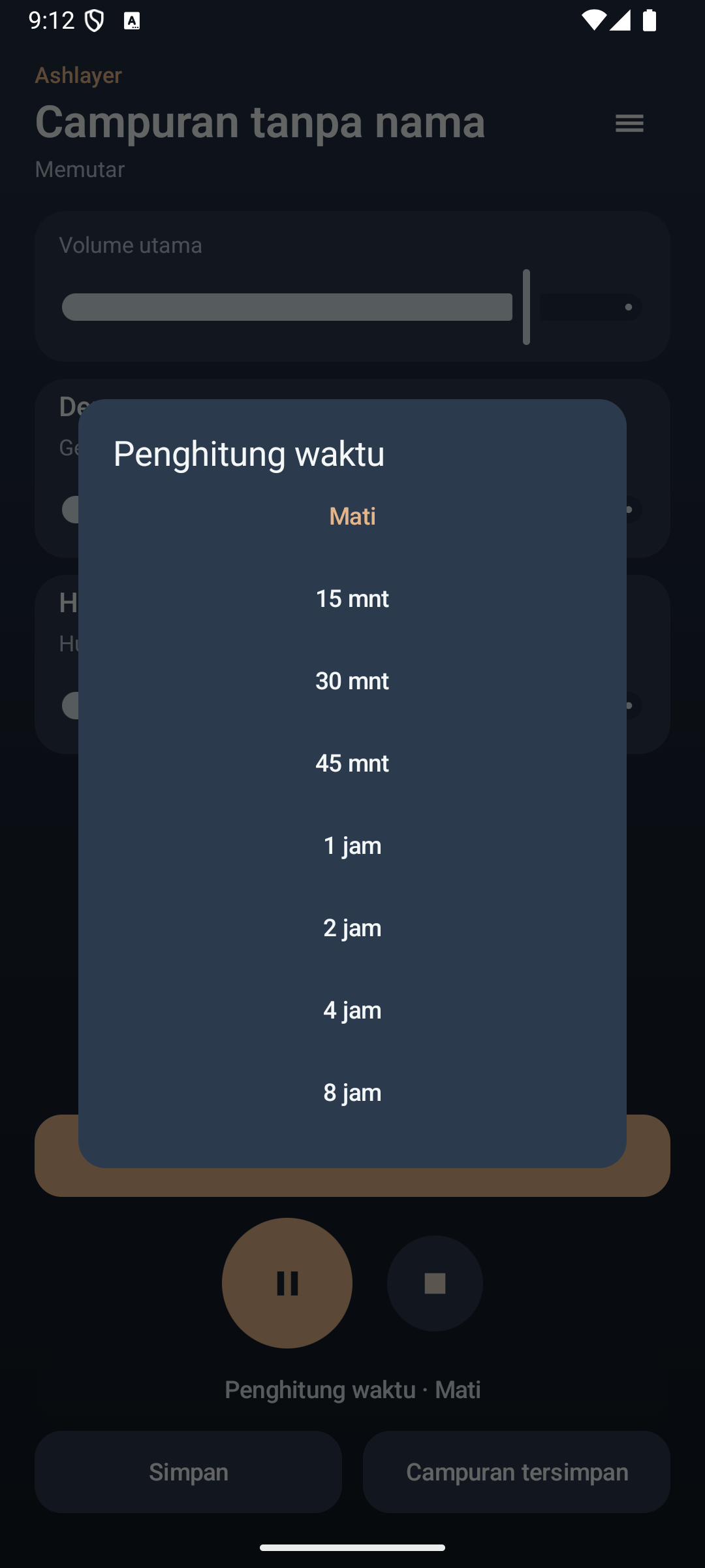 Ashlayer: Mixer ambien — timer