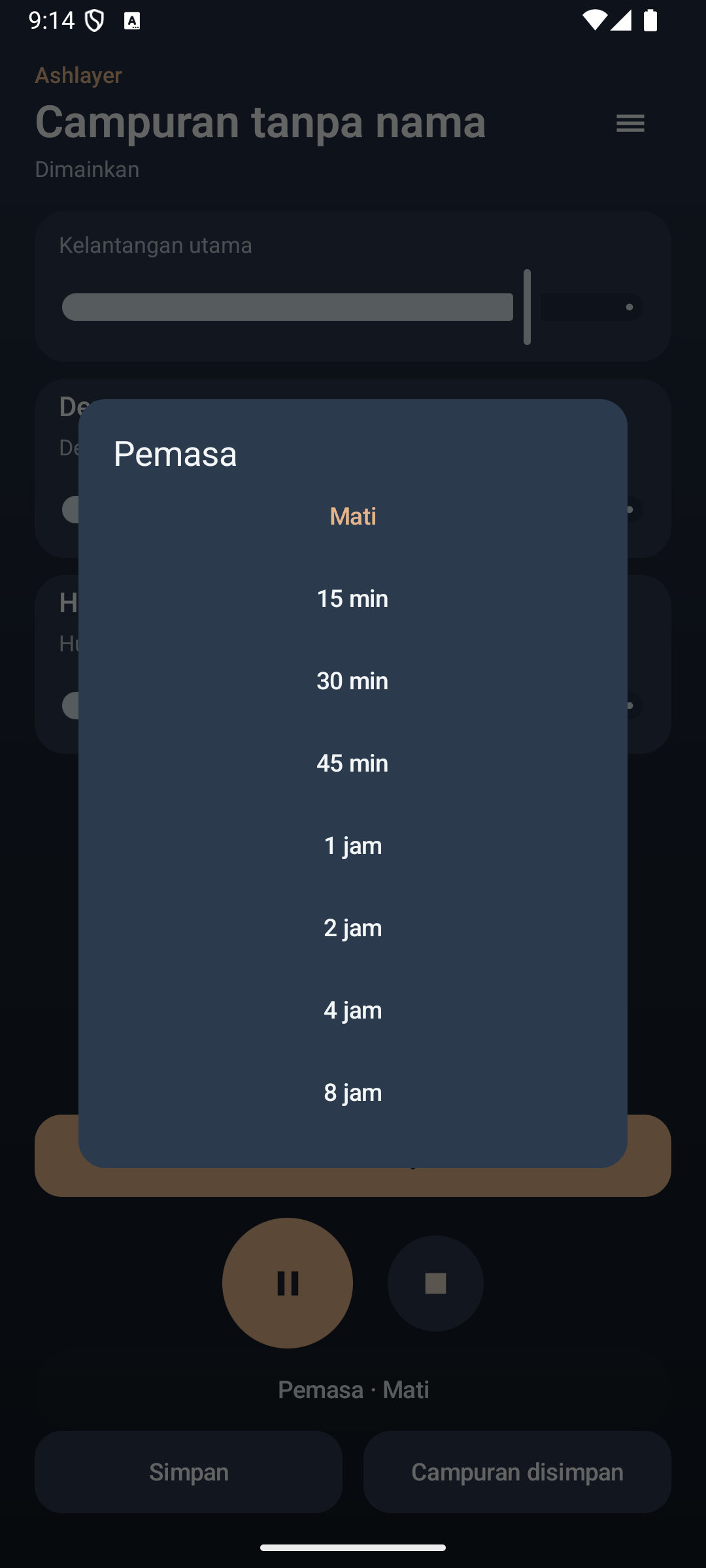 Ashlayer: Mixer ambien — timer