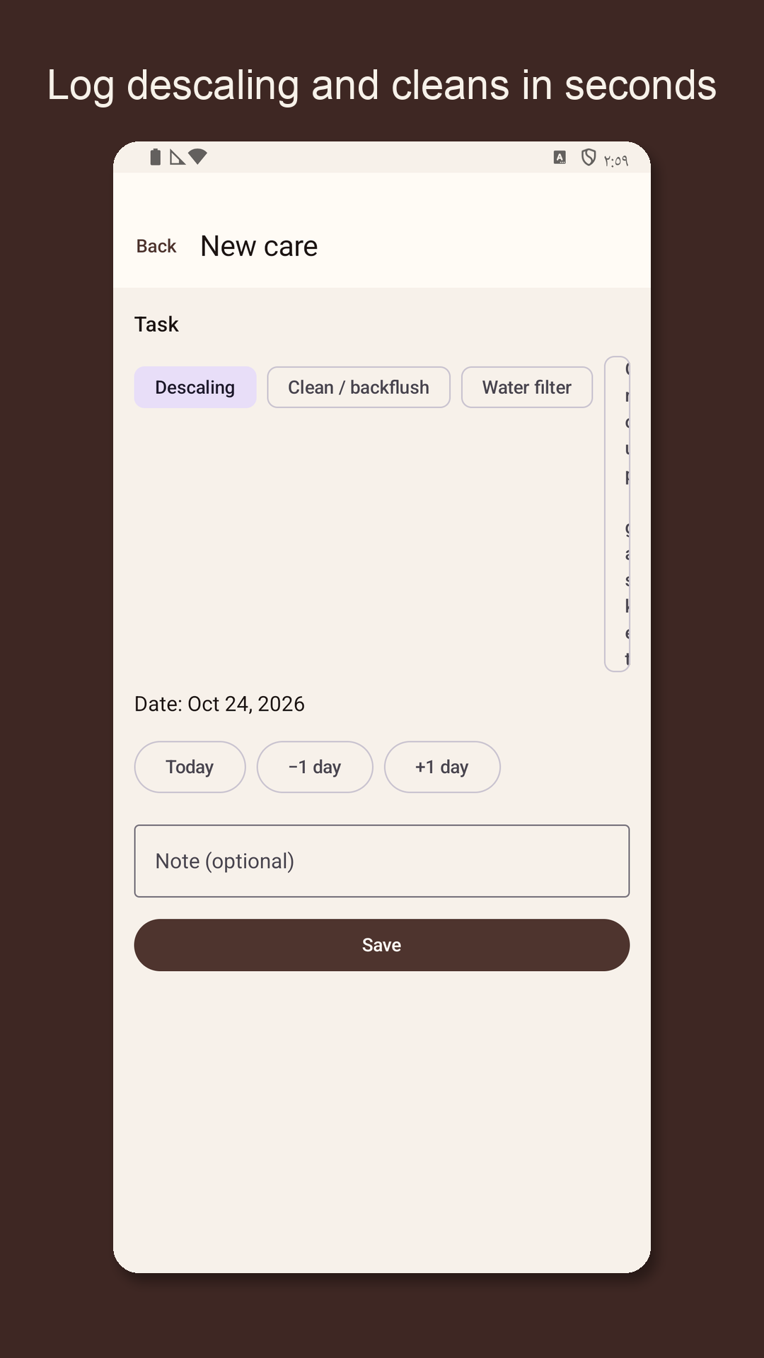 Descarow: Machine Care Log — 2