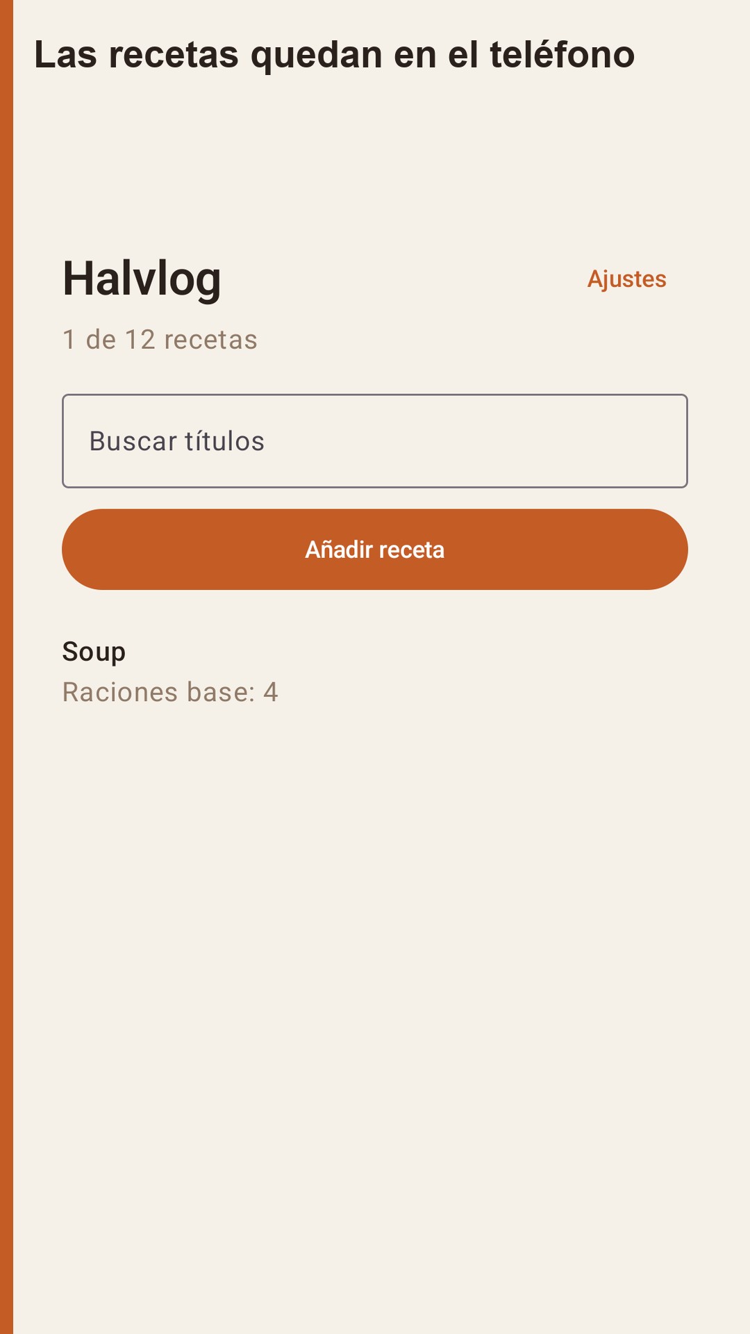 Halvlog: raciones de recetas