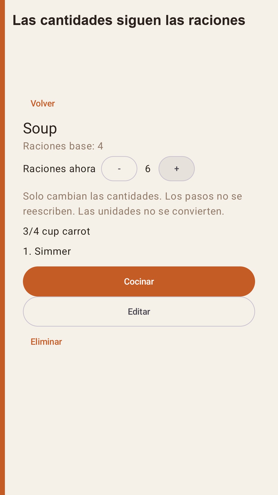 Halvlog: raciones de recetas — 2