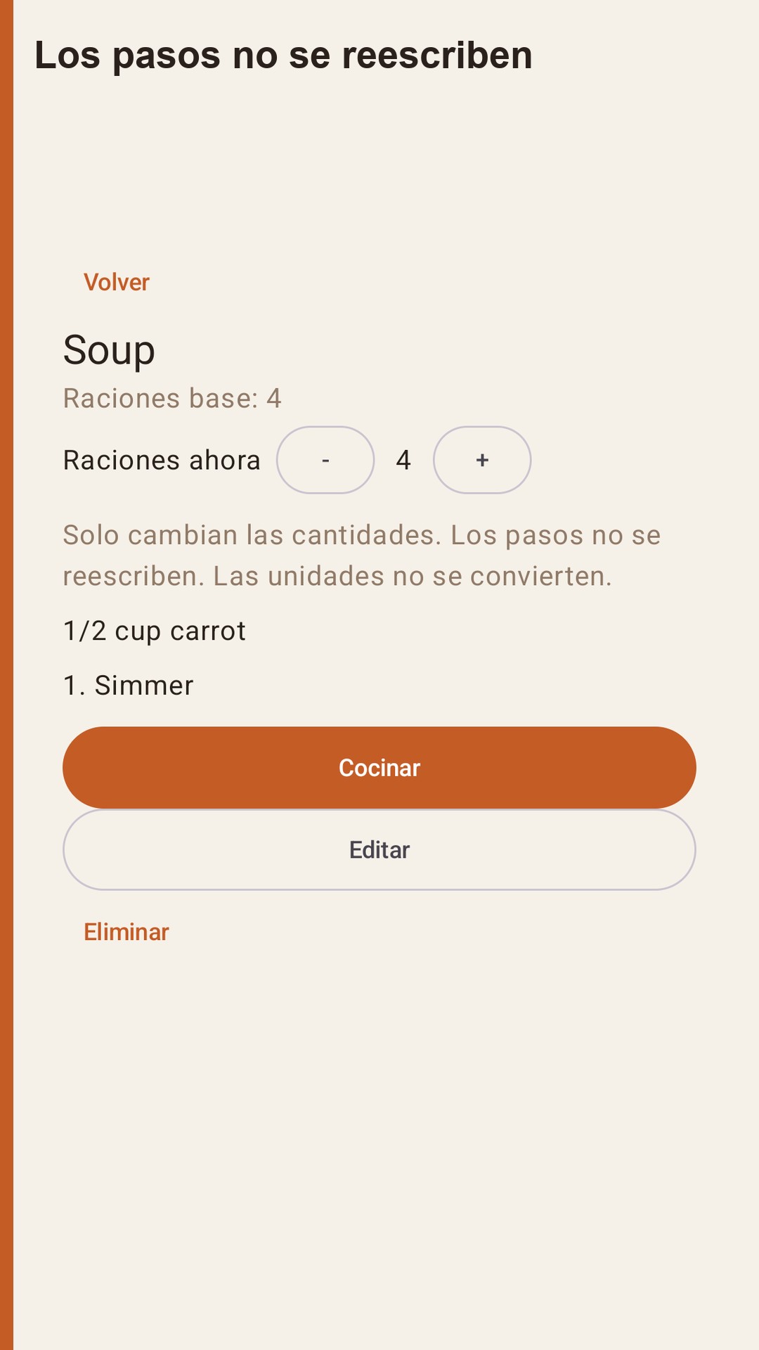 Halvlog: raciones de recetas — 3