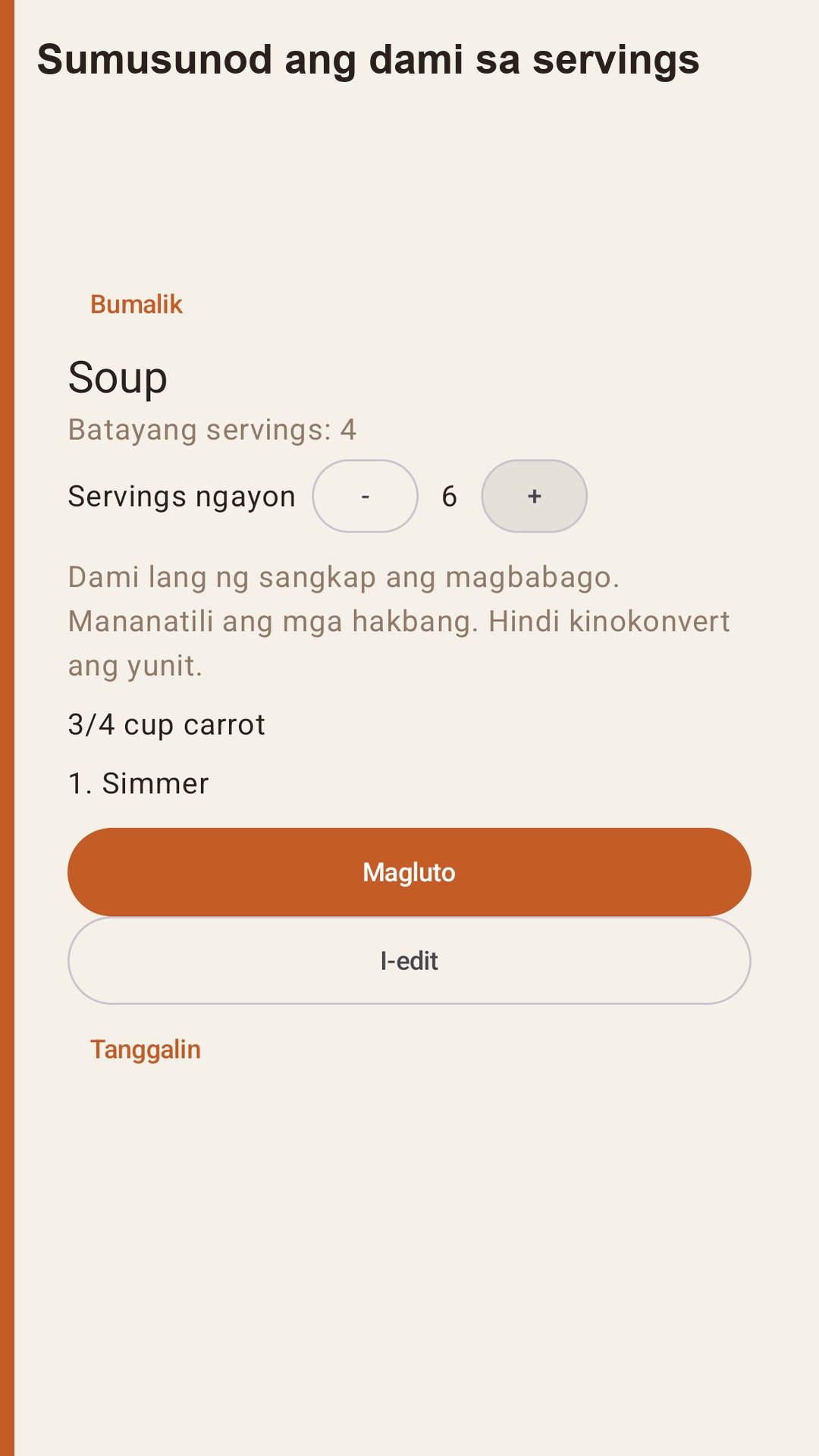 Halvlog: servings ng resipi — 2