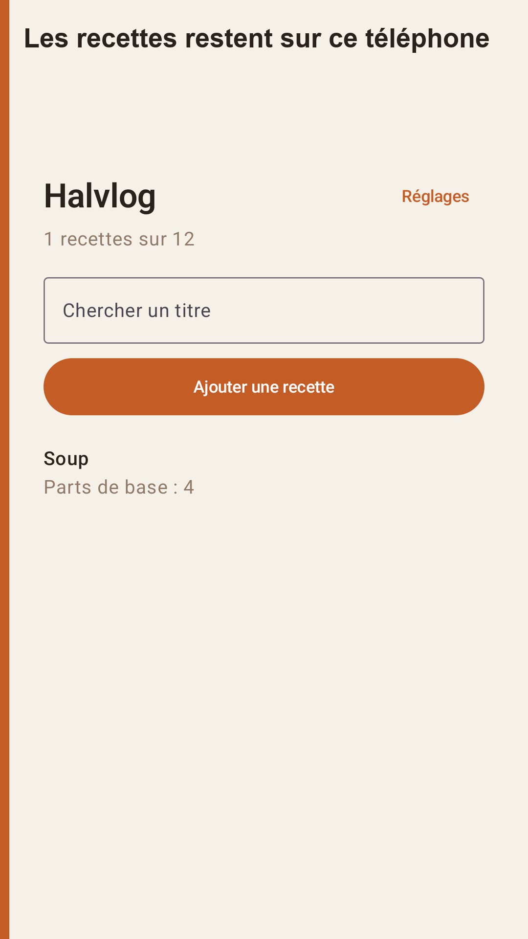 Halvlog : portions de recettes