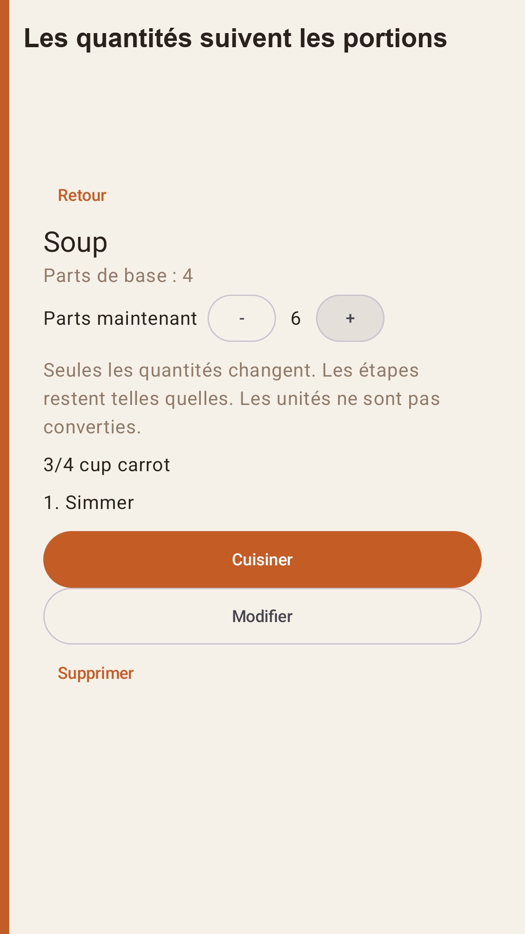Halvlog : portions de recettes — 2