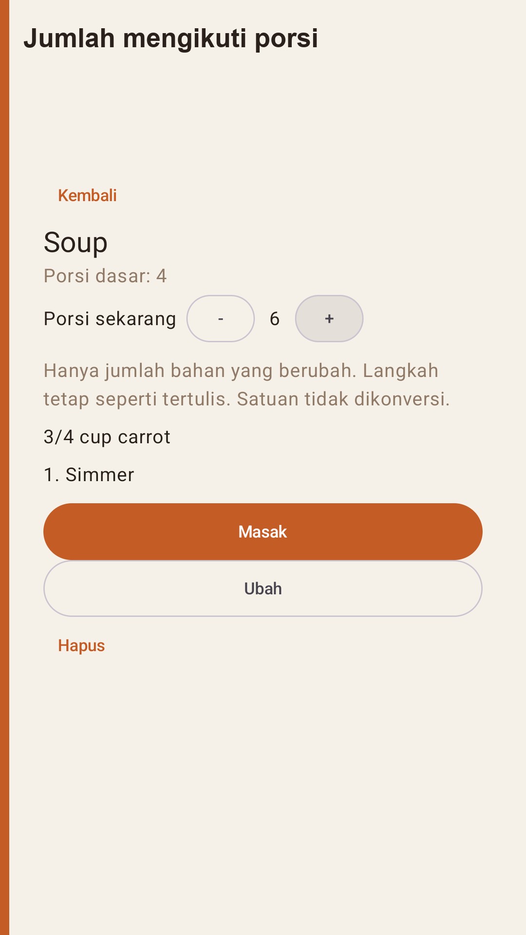 Halvlog: porsi resep — 2