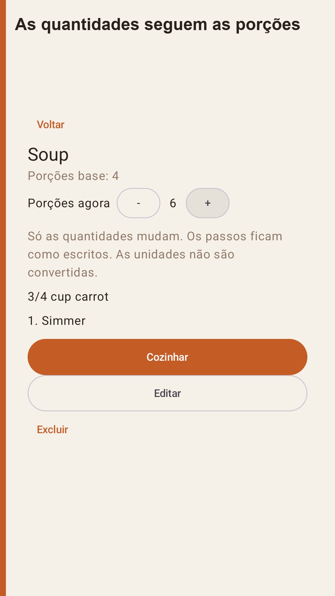 Halvlog: porções de receitas — 2