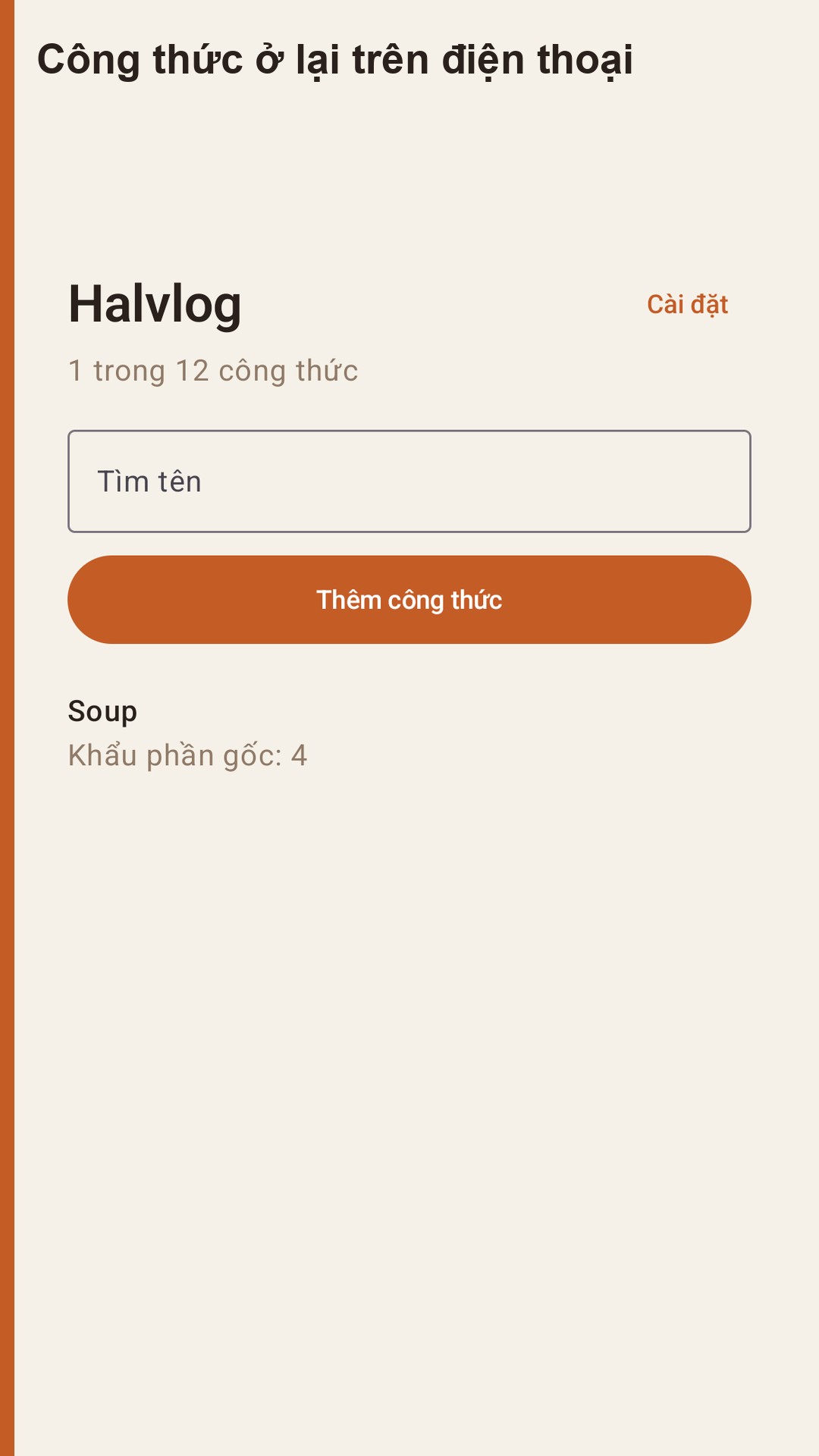 Halvlog: khẩu phần công thức