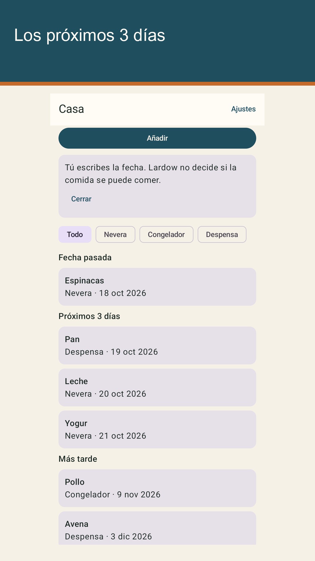 Lardow: lista de caducidad
