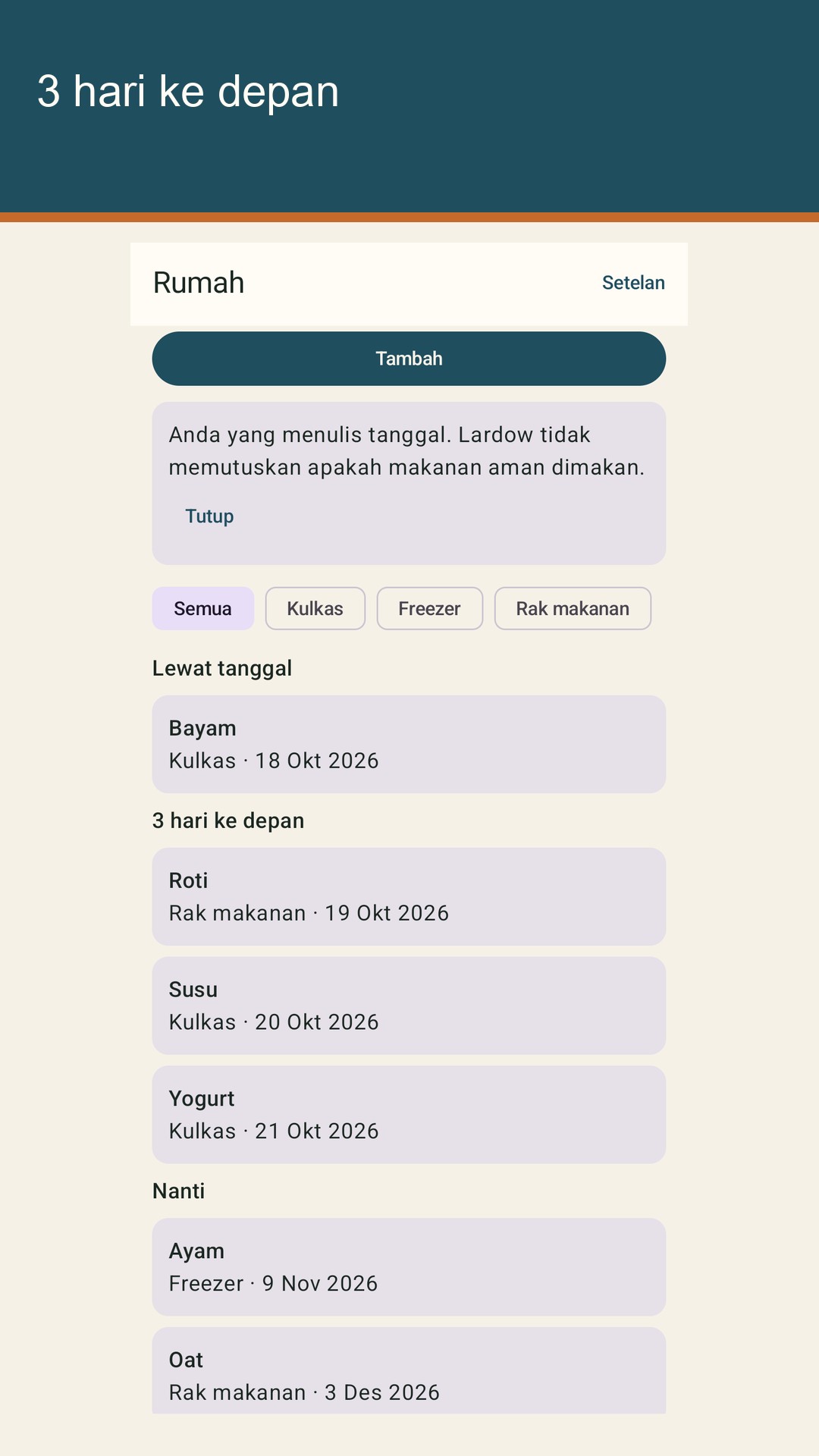 Lardow: daftar kedaluwarsa