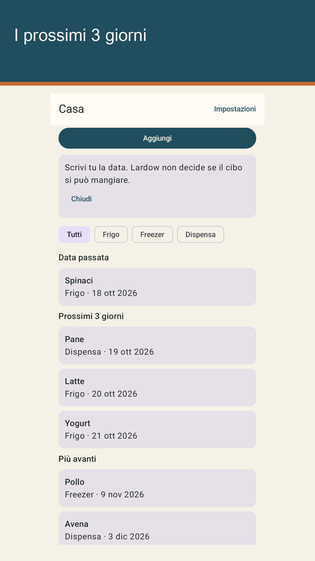 Lardow: scadenze cibo