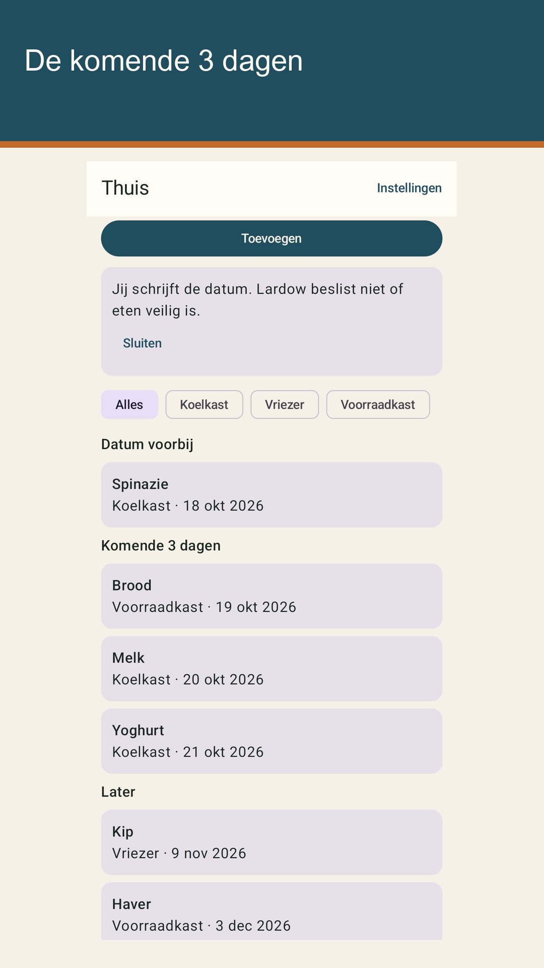 Lardow: houdbaarheidslijst