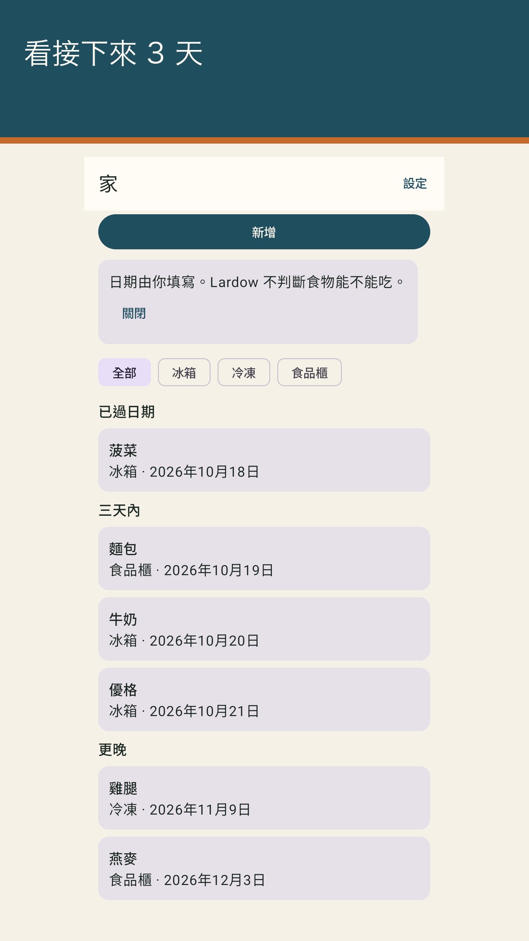 Lardow:食品到期清單