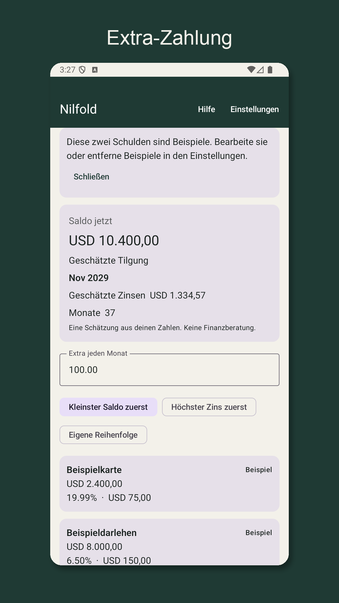 Nilfold: Schulden schätzen — 2