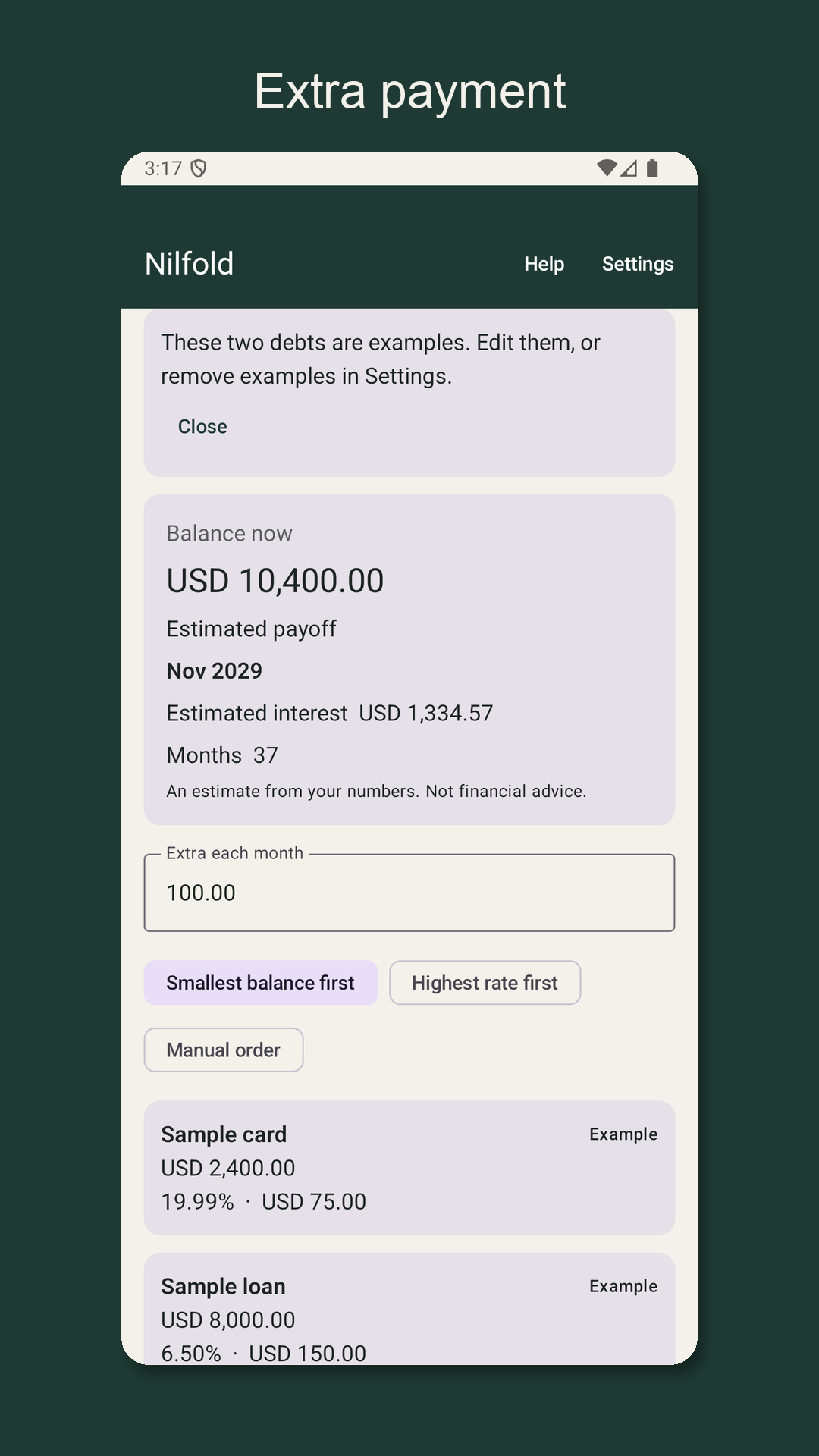 Nilfold: Debt Payoff Estimate — 2