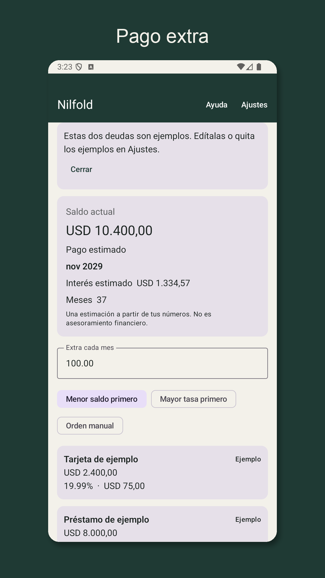 Nilfold: estimar deudas — 2