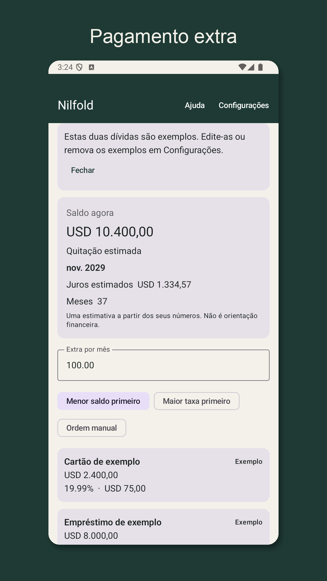 Nilfold: estimar dívidas — 2
