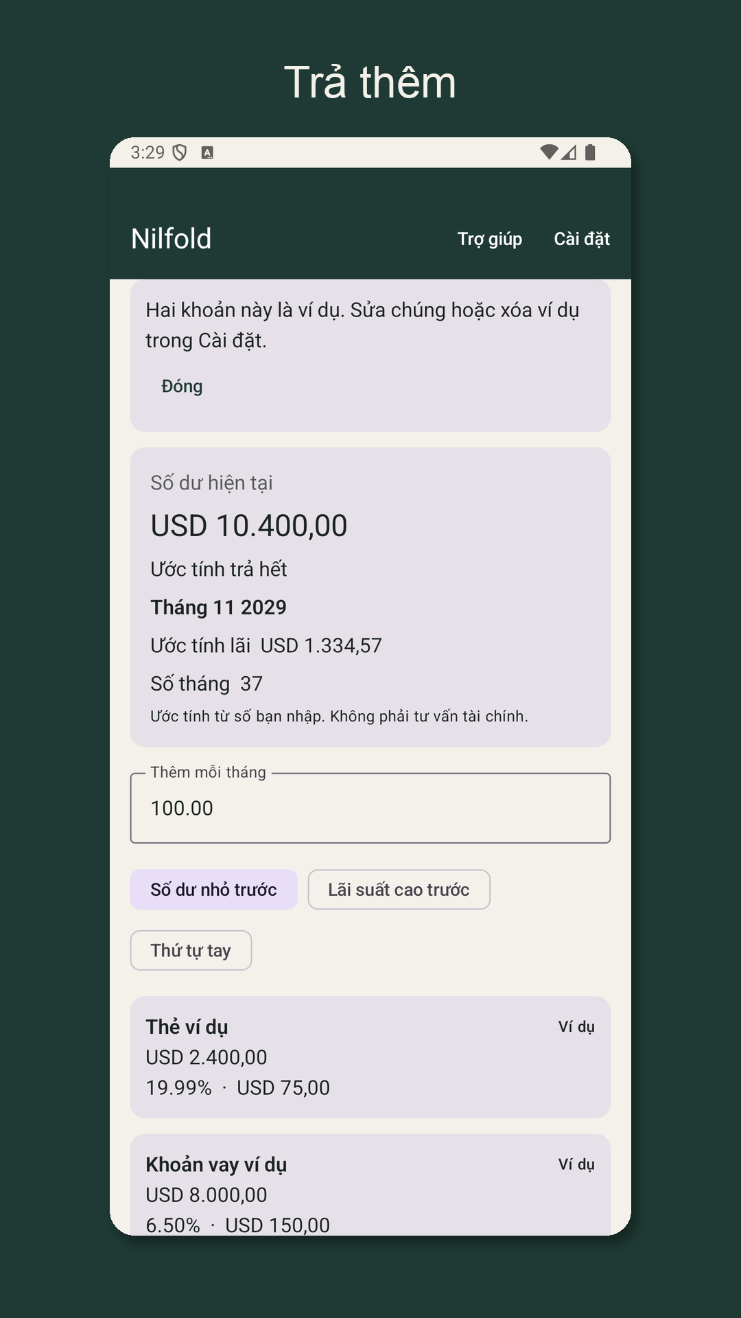 Nilfold: ước tính trả nợ — 2