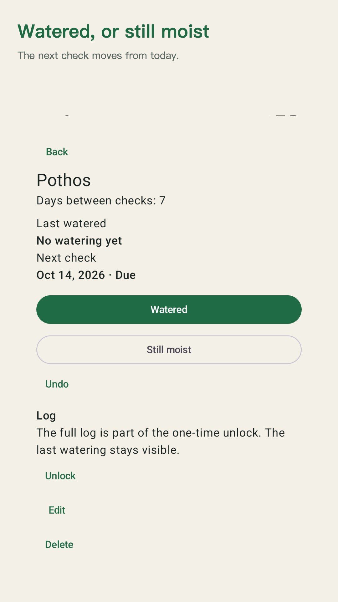 Potdew: Plant Check Log — 2