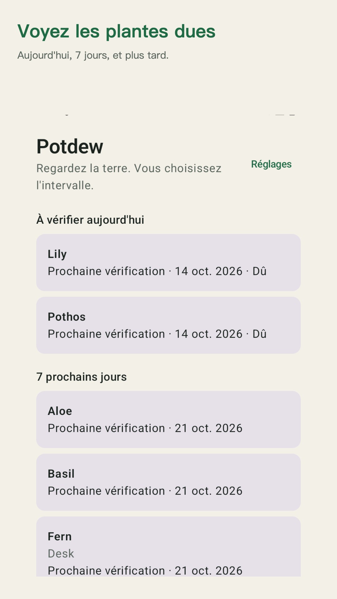 Potdew : suivi des plantes