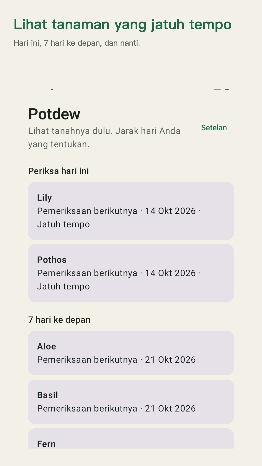 Potdew: catatan cek tanaman