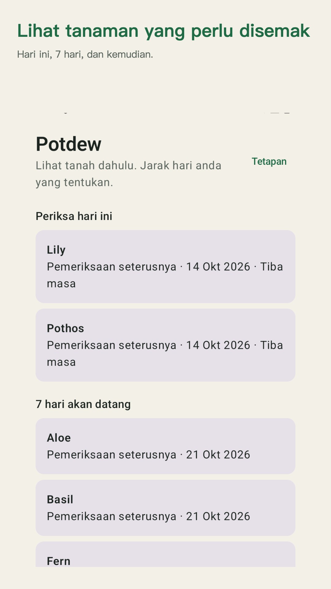 Potdew: log semak tanaman