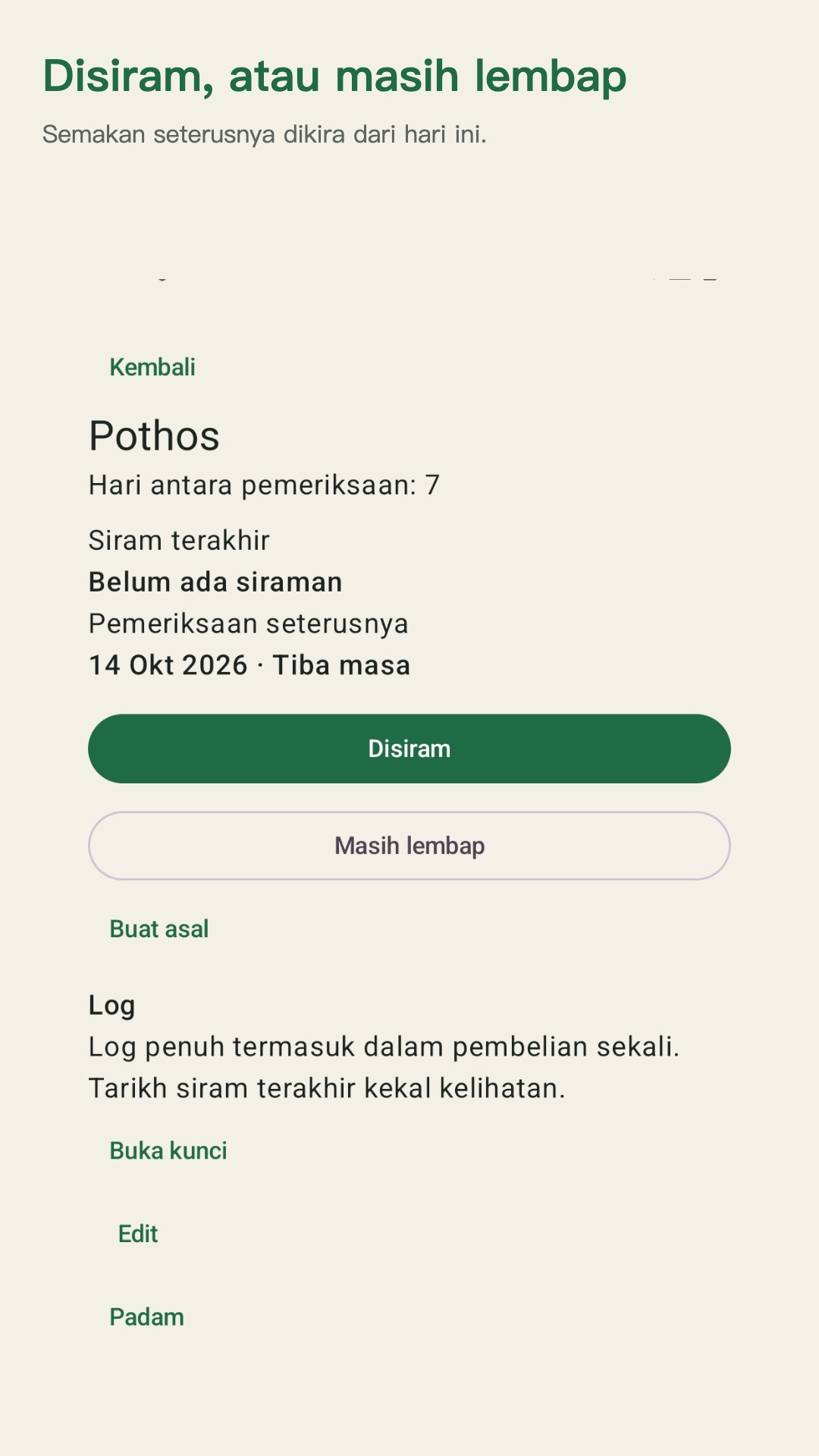 Potdew: log semak tanaman — 2