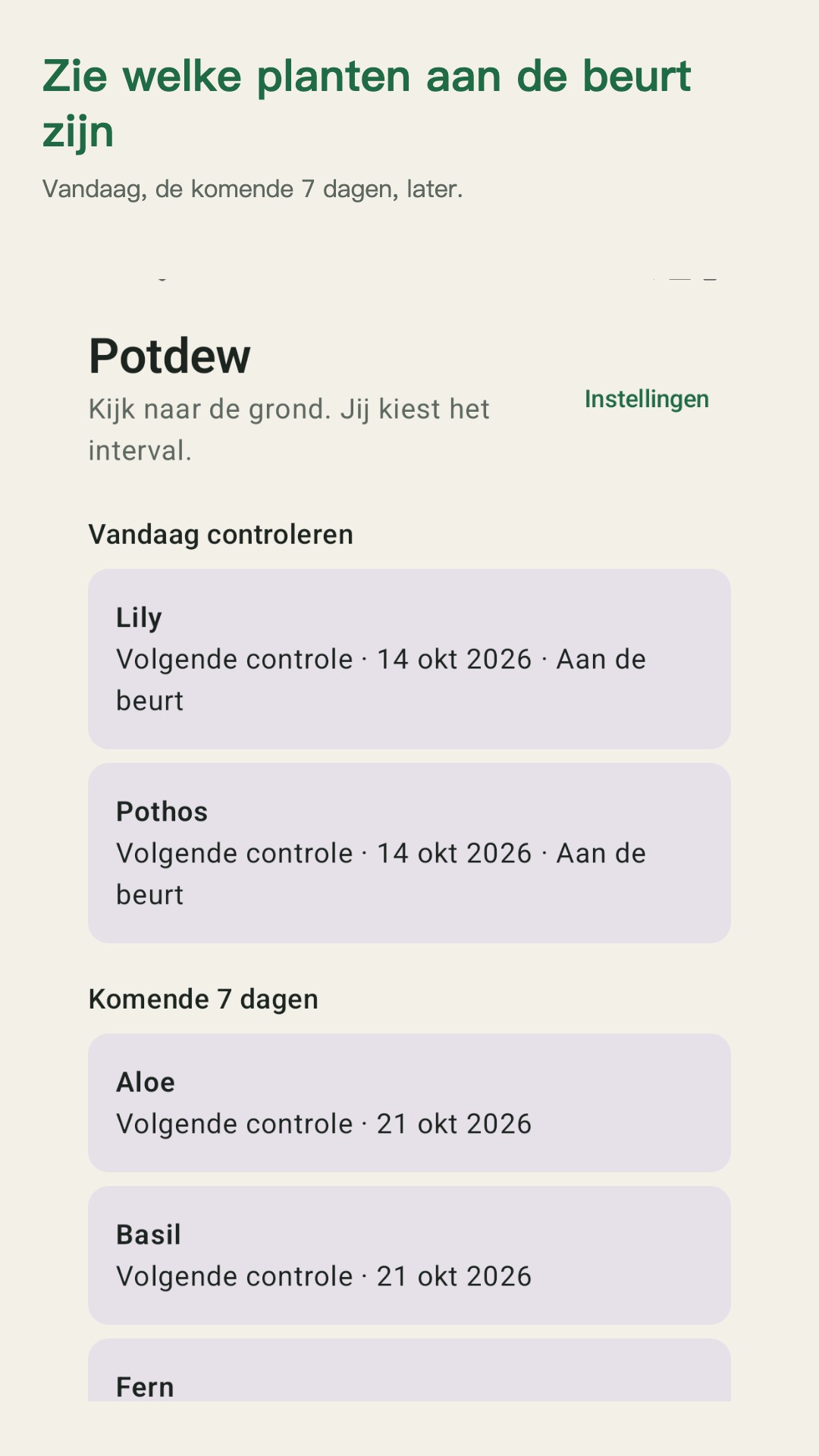 Potdew: plantcontrole