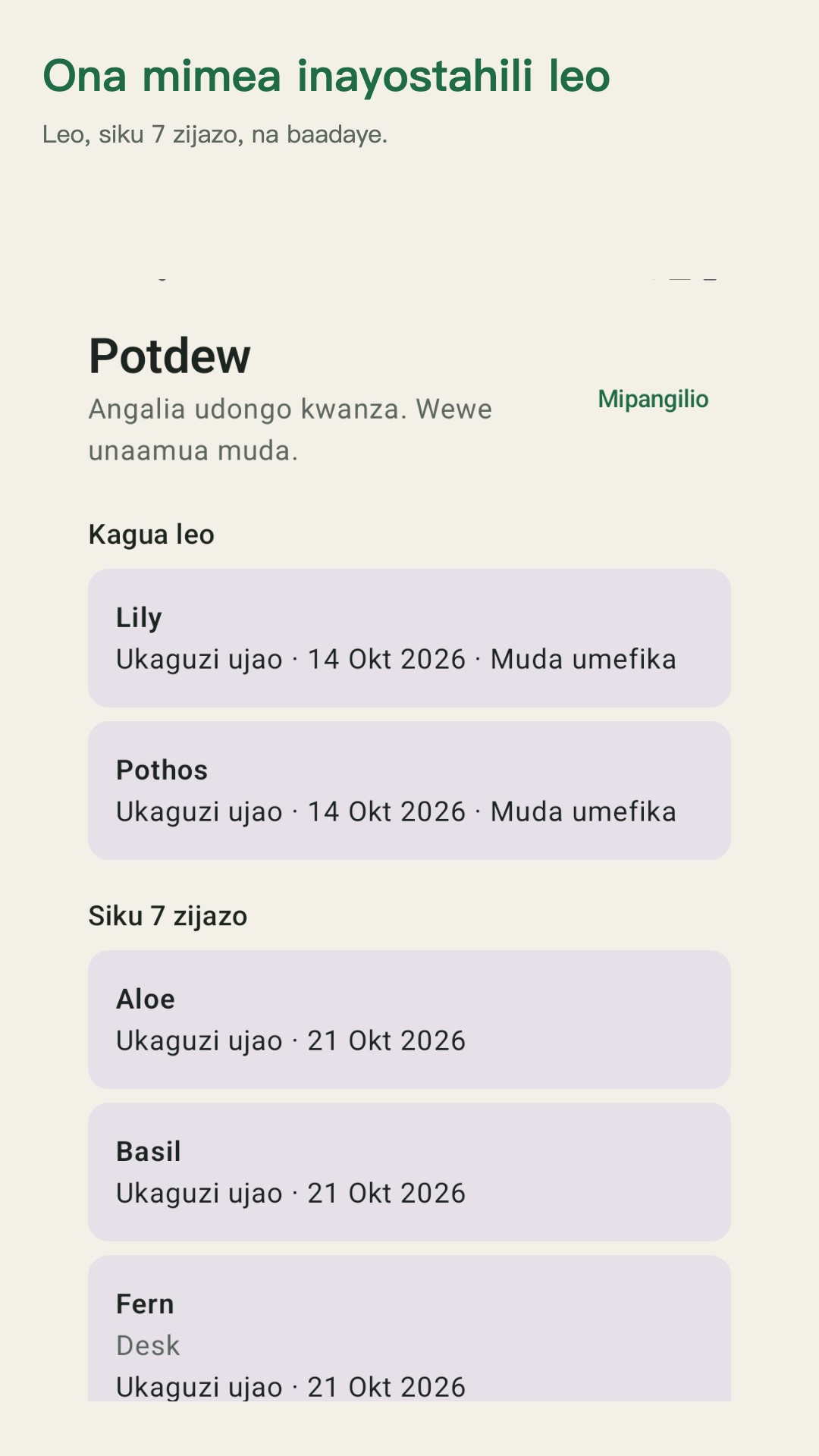 Potdew: kumbukumbu ya mimea
