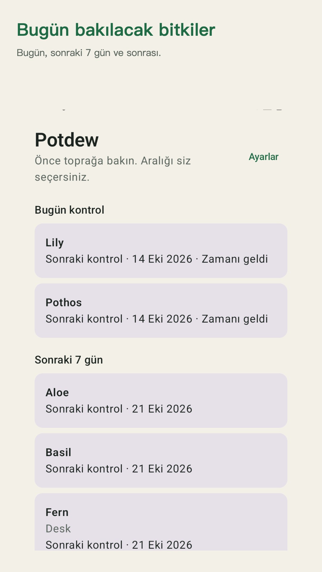 Potdew: bitki kontrol kaydı