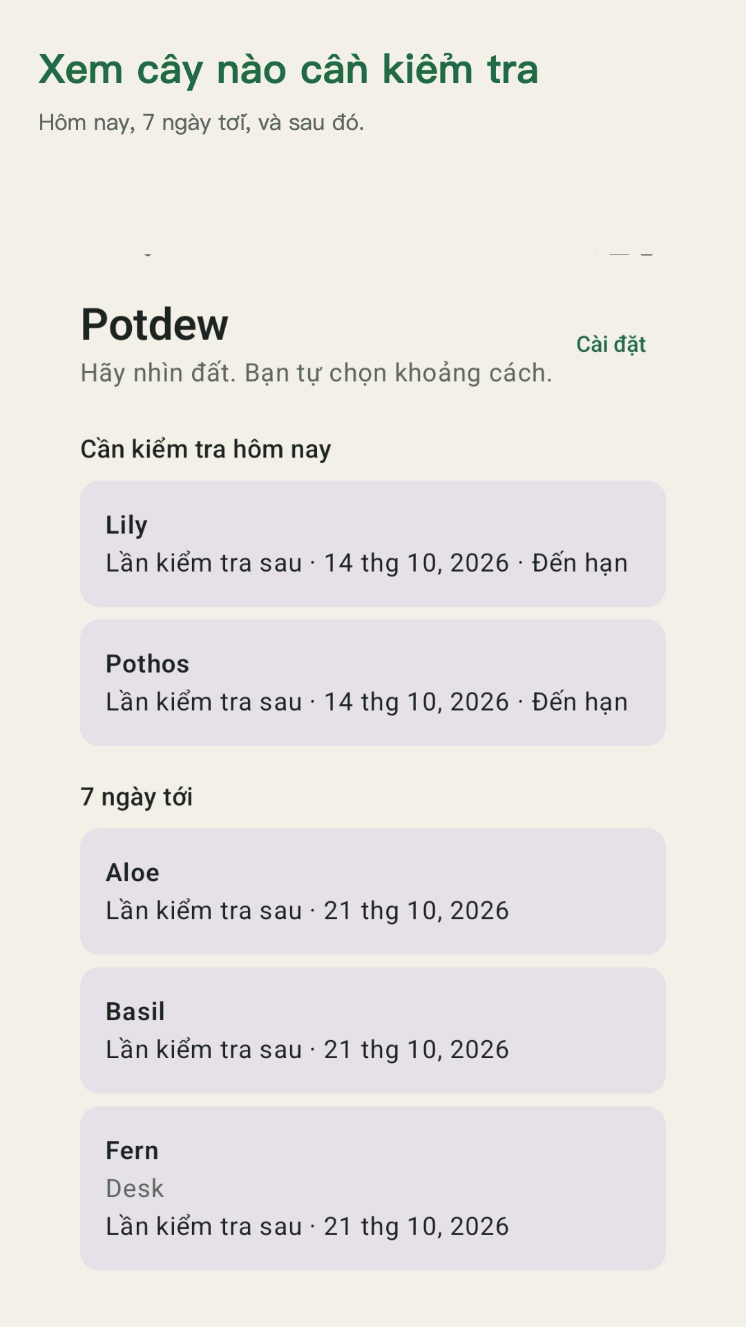 Potdew: nhật ký kiểm tra