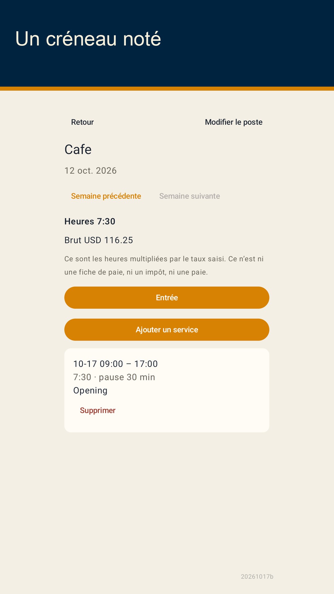 Shiftfold : heures de poste — 2