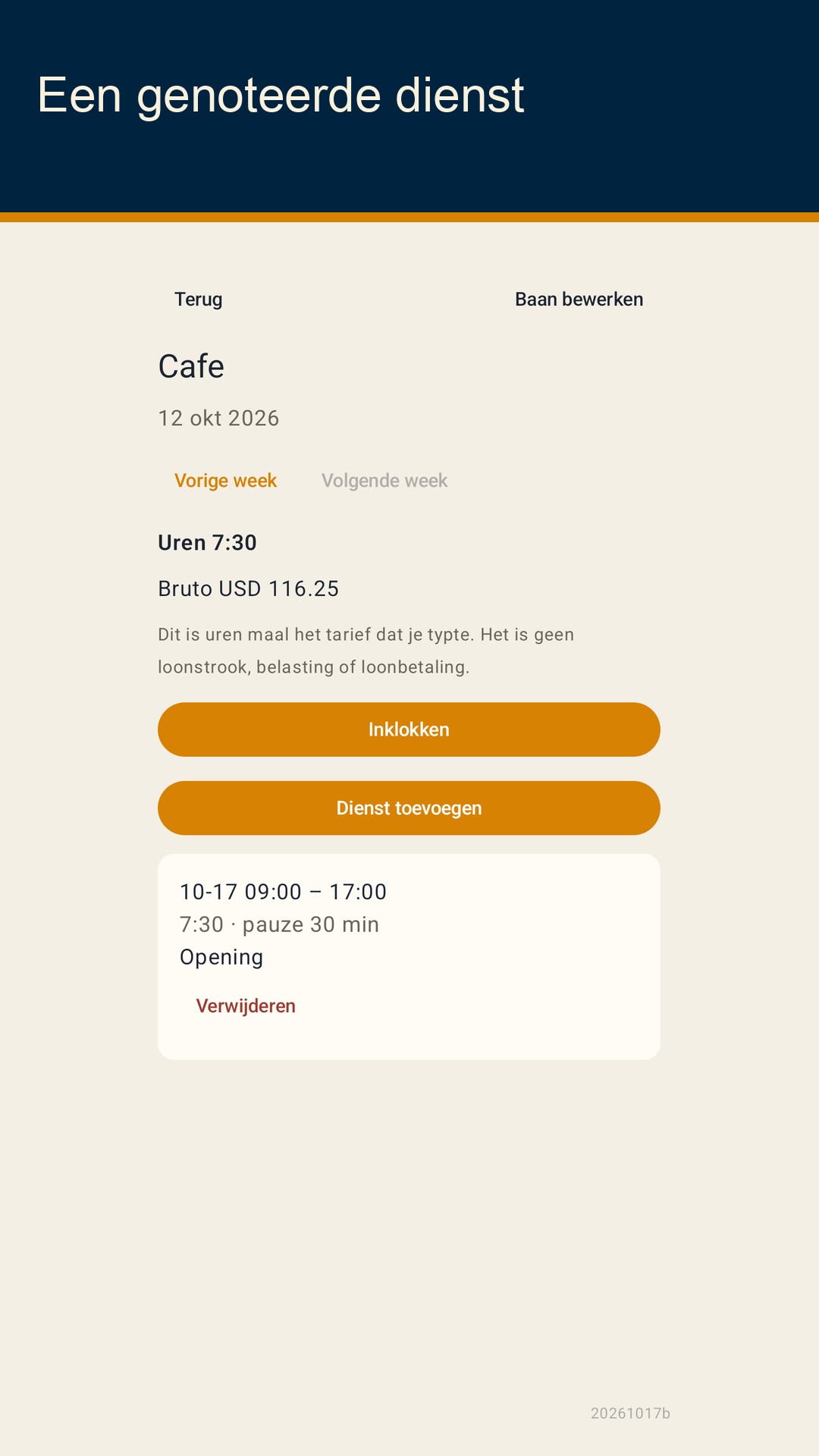 Shiftfold: diensturen — 2