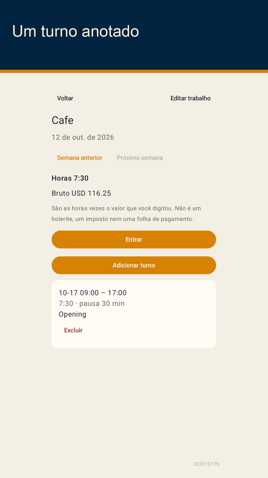 Shiftfold: horas de turno — 2