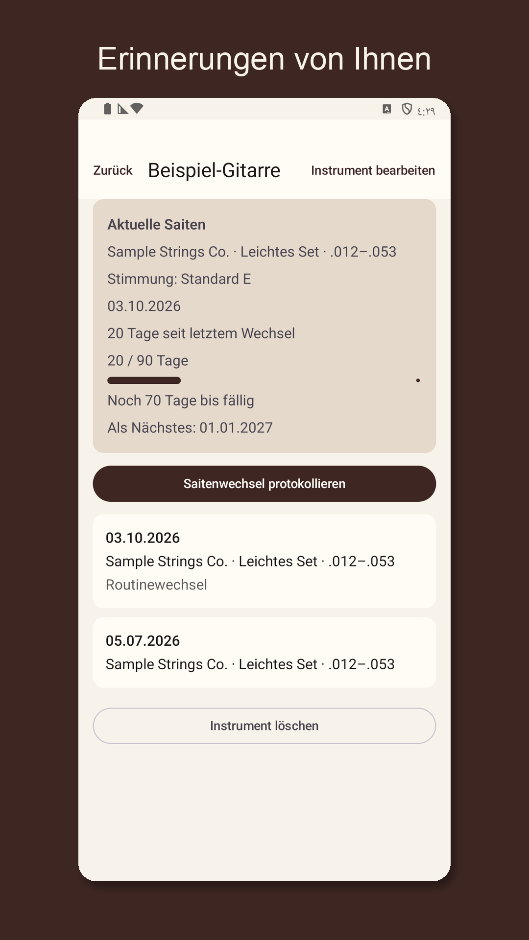 Stringrow: Saitenwechsel-Log — 3