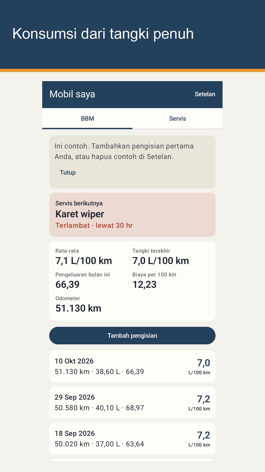 Tankrow: Catatan BBM & Servis