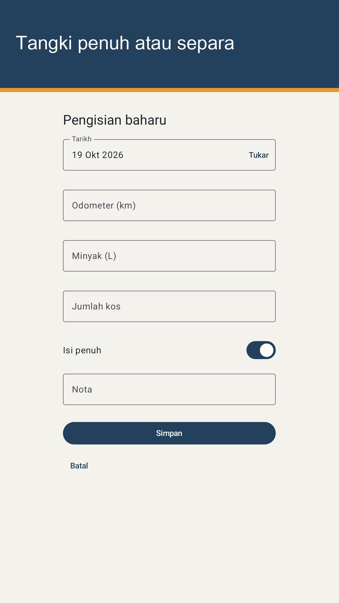 Tankrow: Log Minyak & Servis — 2